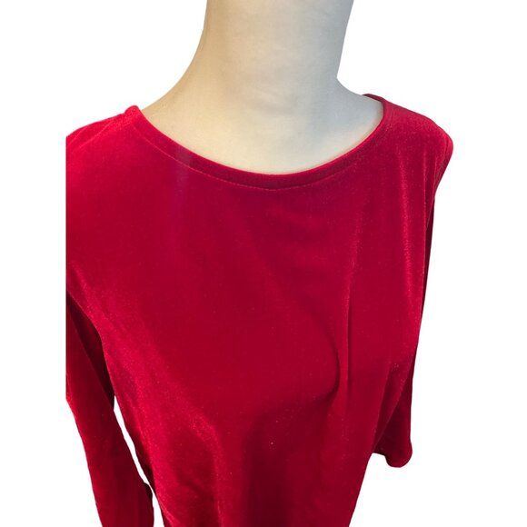 Caroline Rose Red Velvet Cold Shoulder Top MP Loose Fit Made USA Elegant Design - Picture 5 of 12